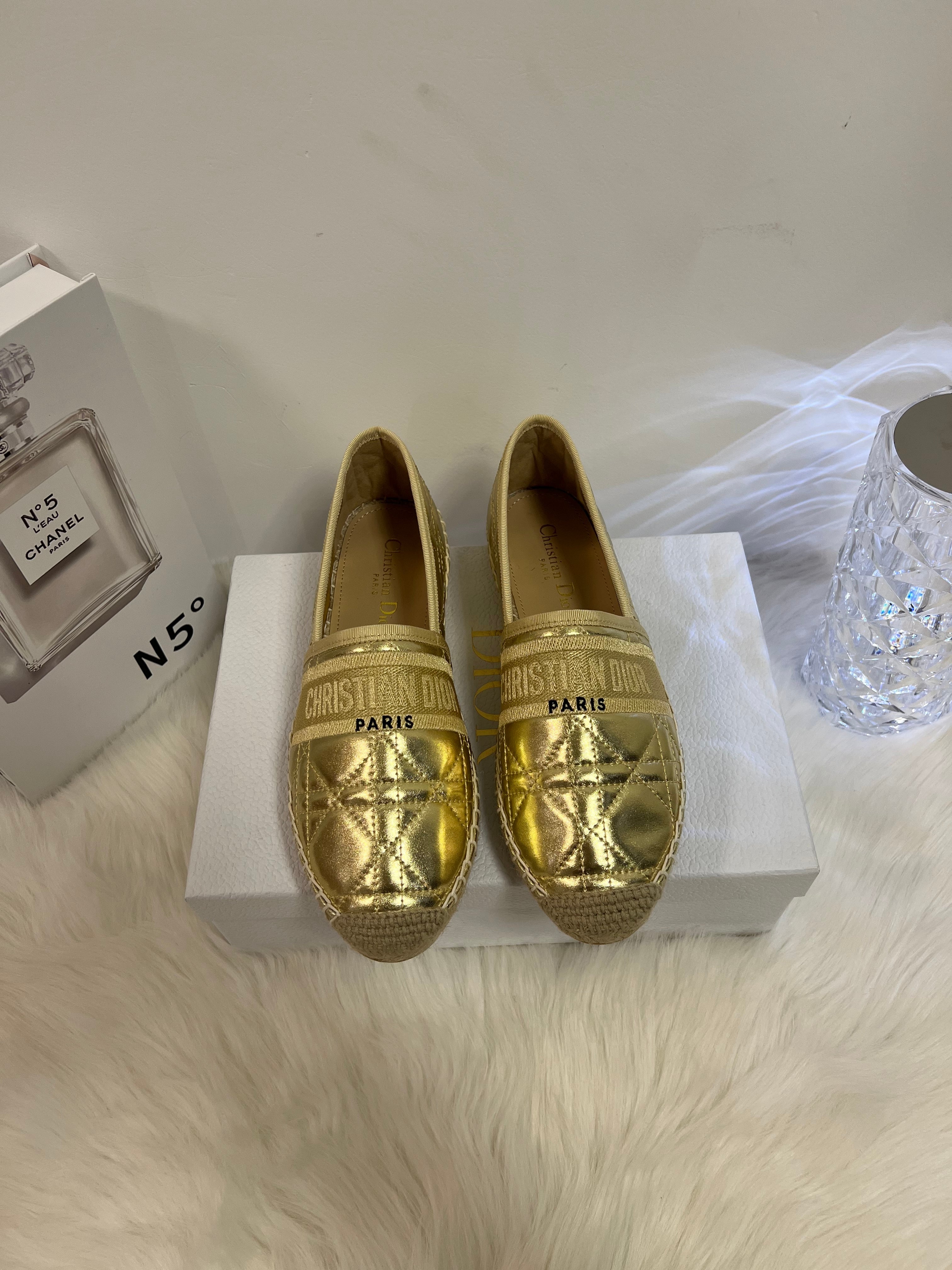 DIOR GRANVILLE ESPADRILLE GOLD QUILTED CANNAGE CALFSKIN