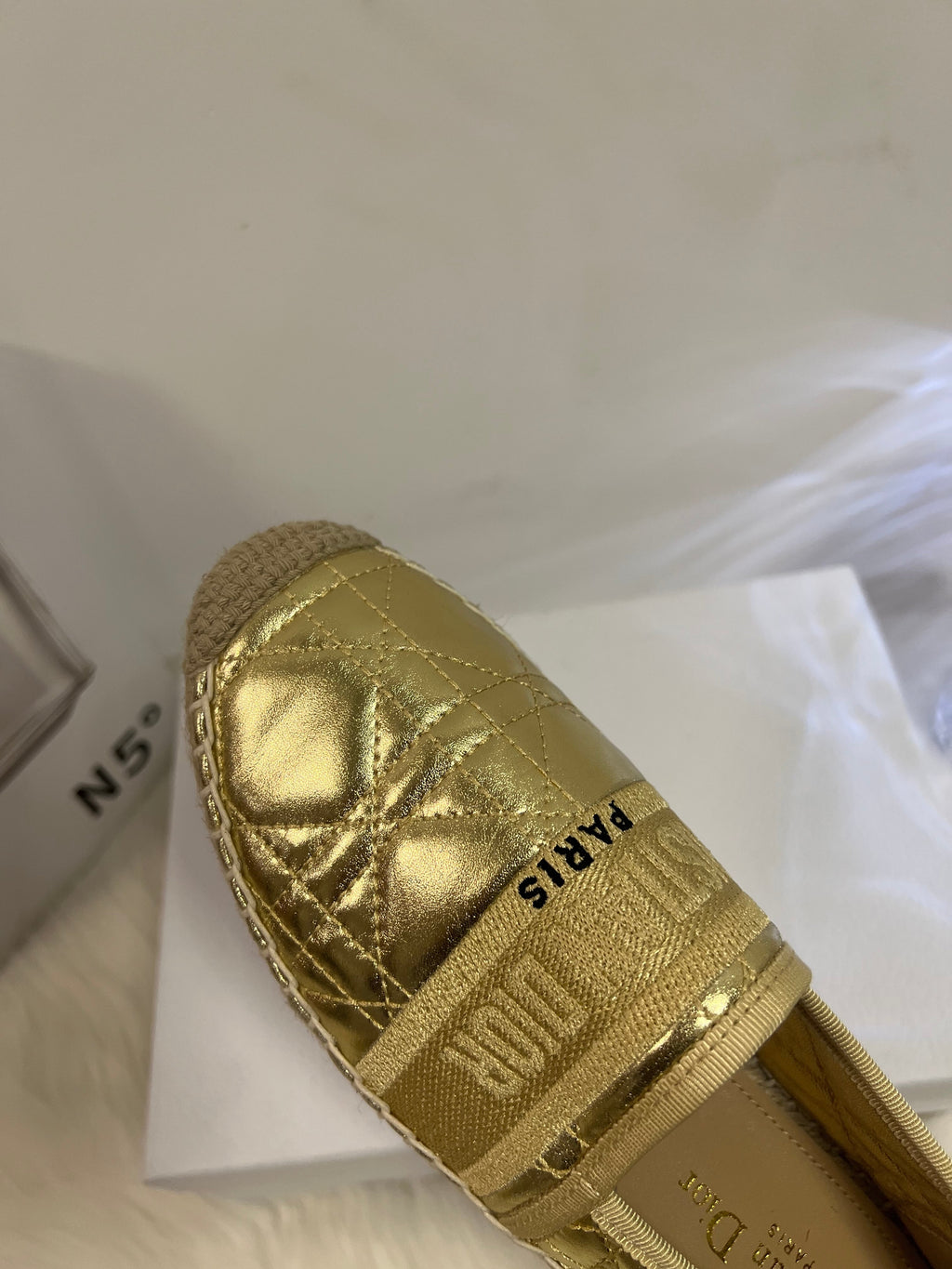 DIOR GRANVILLE ESPADRILLE GOLD QUILTED CANNAGE CALFSKIN