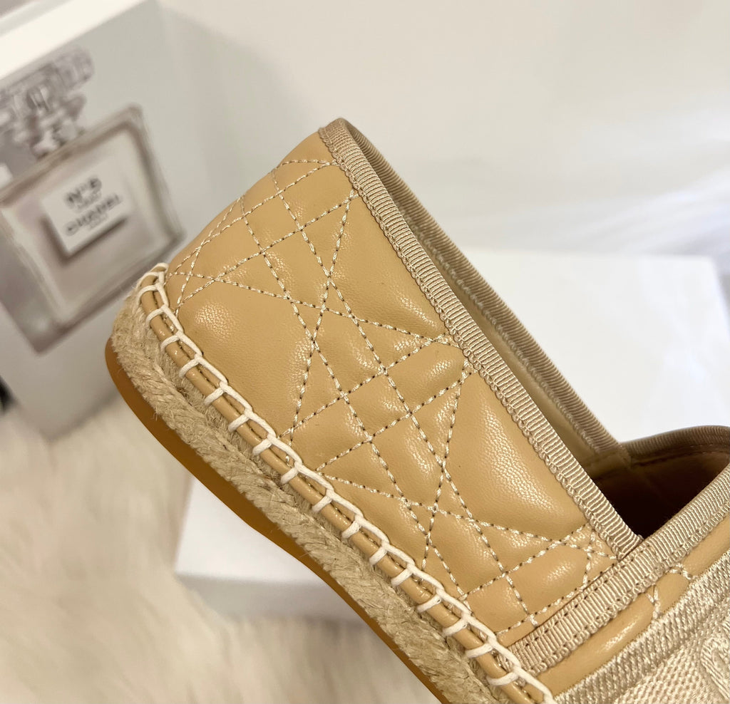 DIOR GRANVILLE ESPADRILLE CAMEL BEIGE QUILTED CANNAGE CALFSKIN