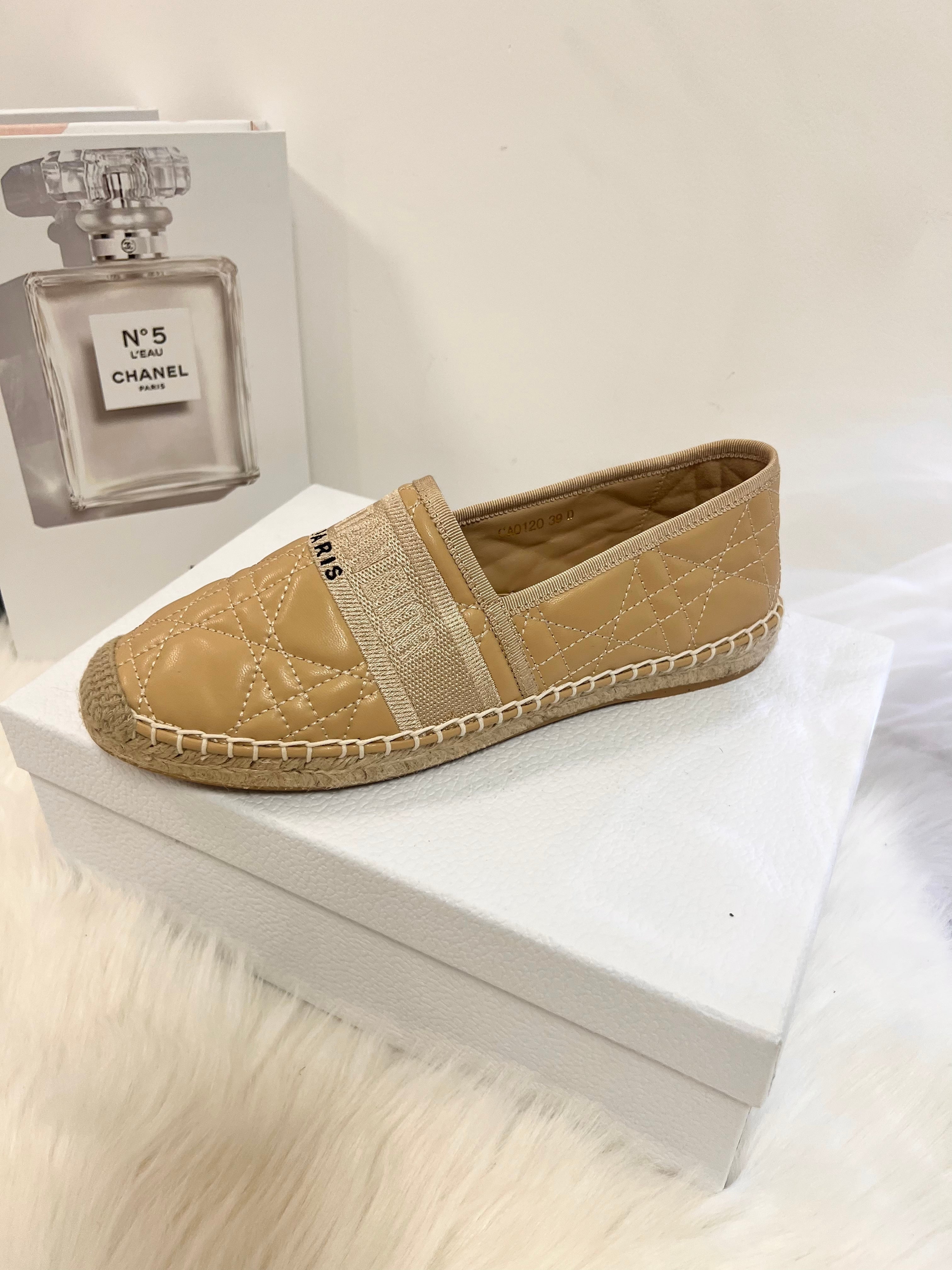 DIOR GRANVILLE ESPADRILLE CAMEL BEIGE QUILTED CANNAGE CALFSKIN