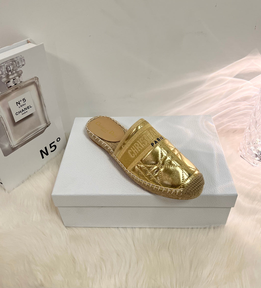 DIOR GRANVILLE ESPADRILLE MULE GOLD QUILTED CANNAGE CALFSKIN