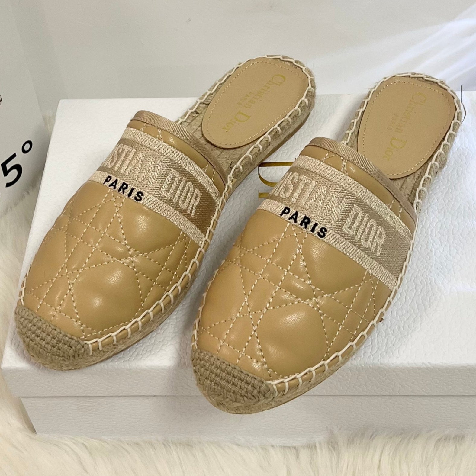 DIOR GRANVILLE ESPADRILLE MULE CAMEL BEIGE QUILTED CANNAGE CALFSKIN