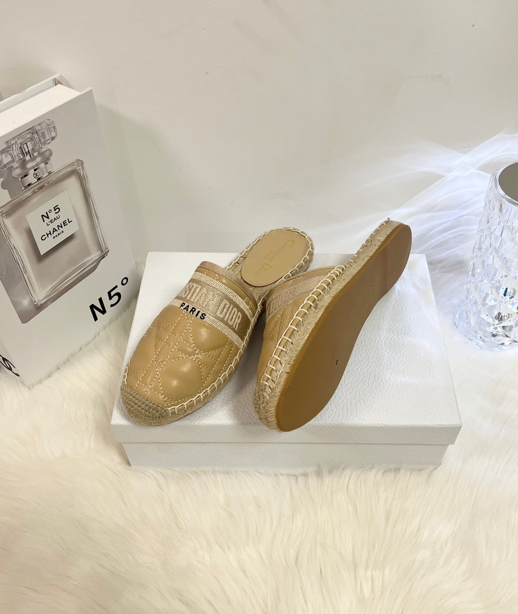 DIOR GRANVILLE ESPADRILLE MULE CAMEL BEIGE QUILTED CANNAGE CALFSKIN