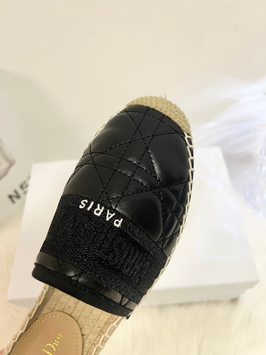 DIOR GRANVILLE ESPADRILLE MULE BLACK QUILTED CANNAGE CALFSKIN