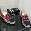 CHANEL ESPADRILLE BLACK MIX CRIMSON RED TWEED FABRIC FLATS