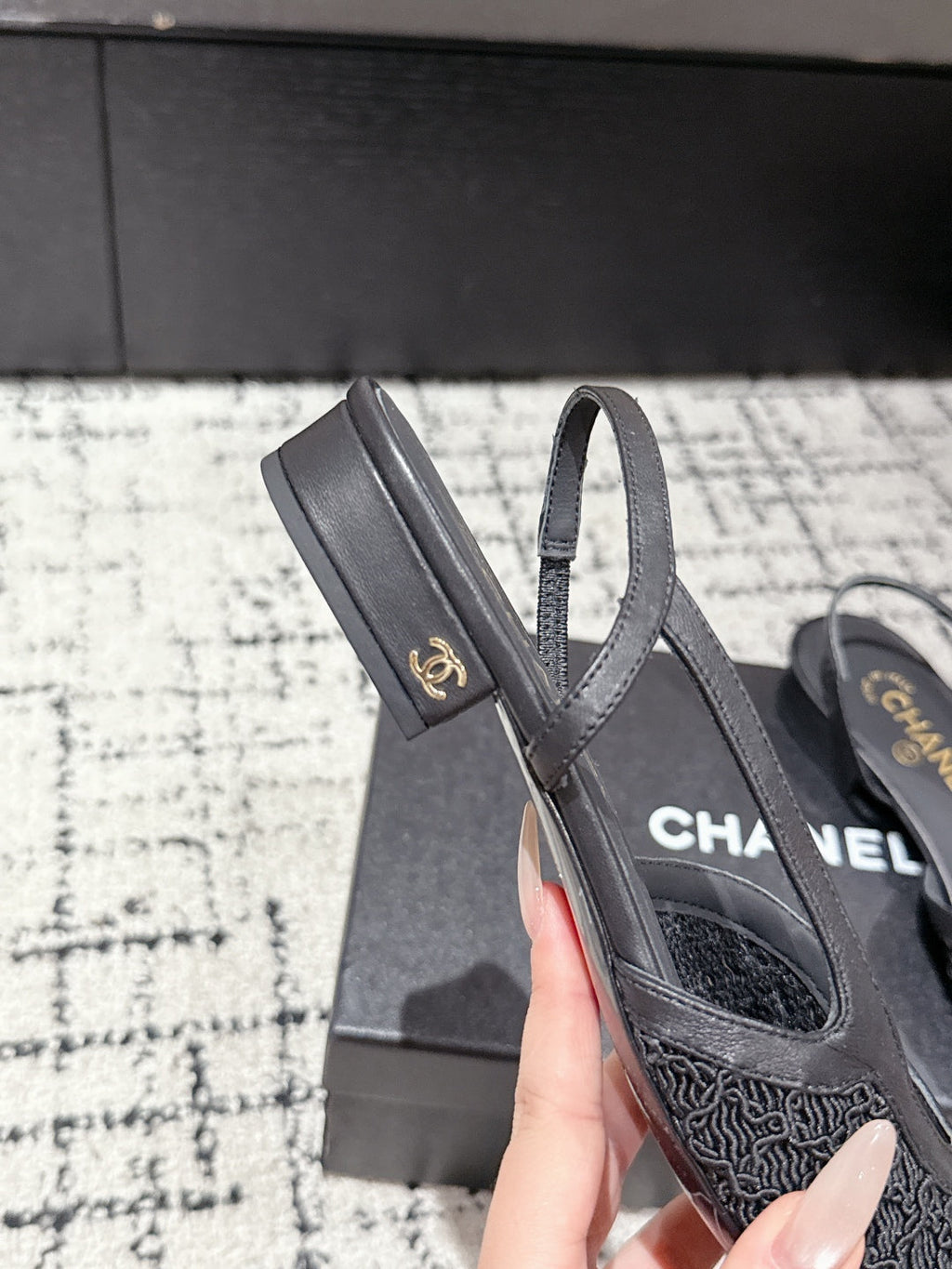 CHANEL SLINGBACK 25S IN BLACK FABRIC