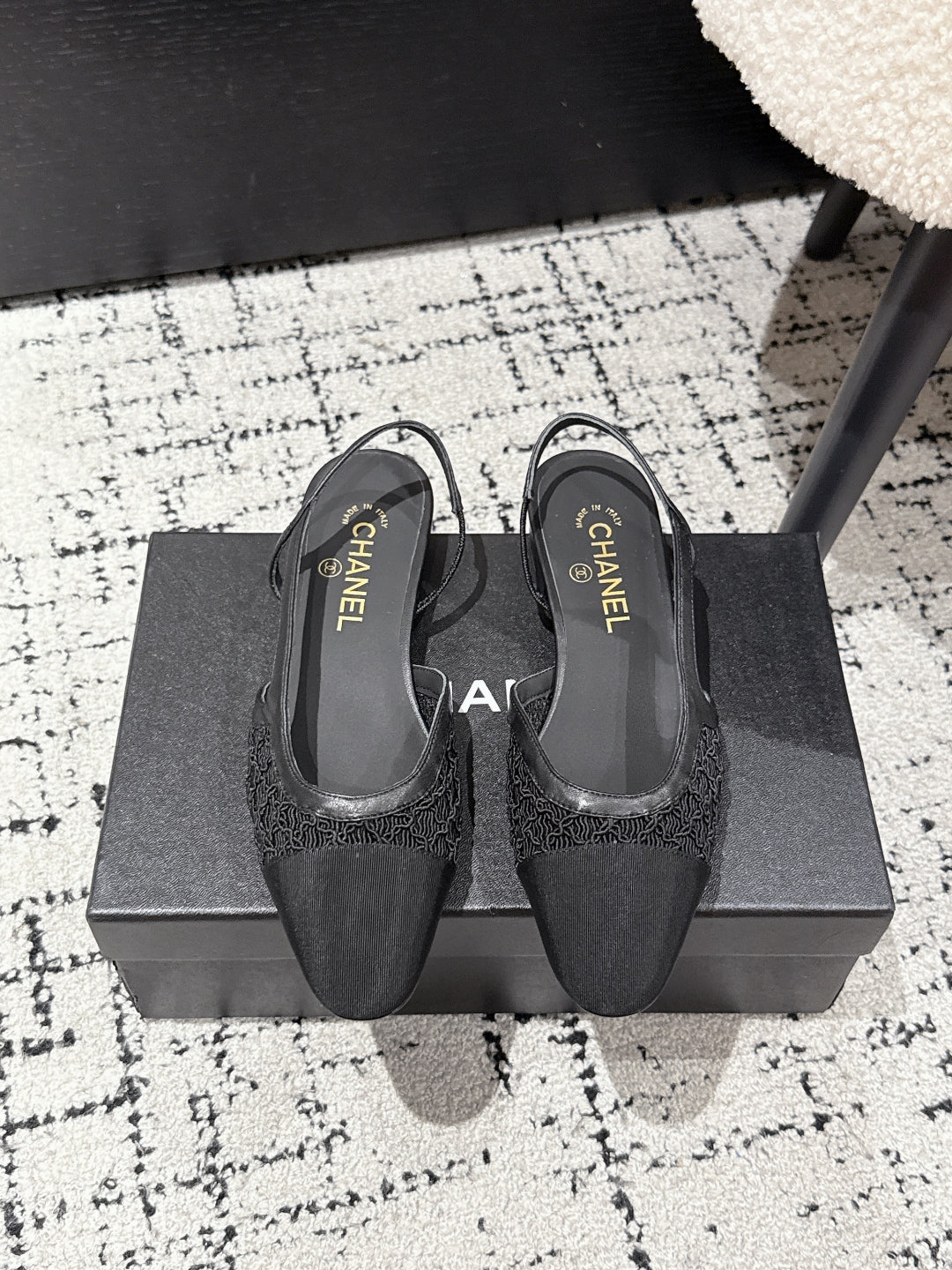CHANEL SLINGBACK 25S IN BLACK FABRIC