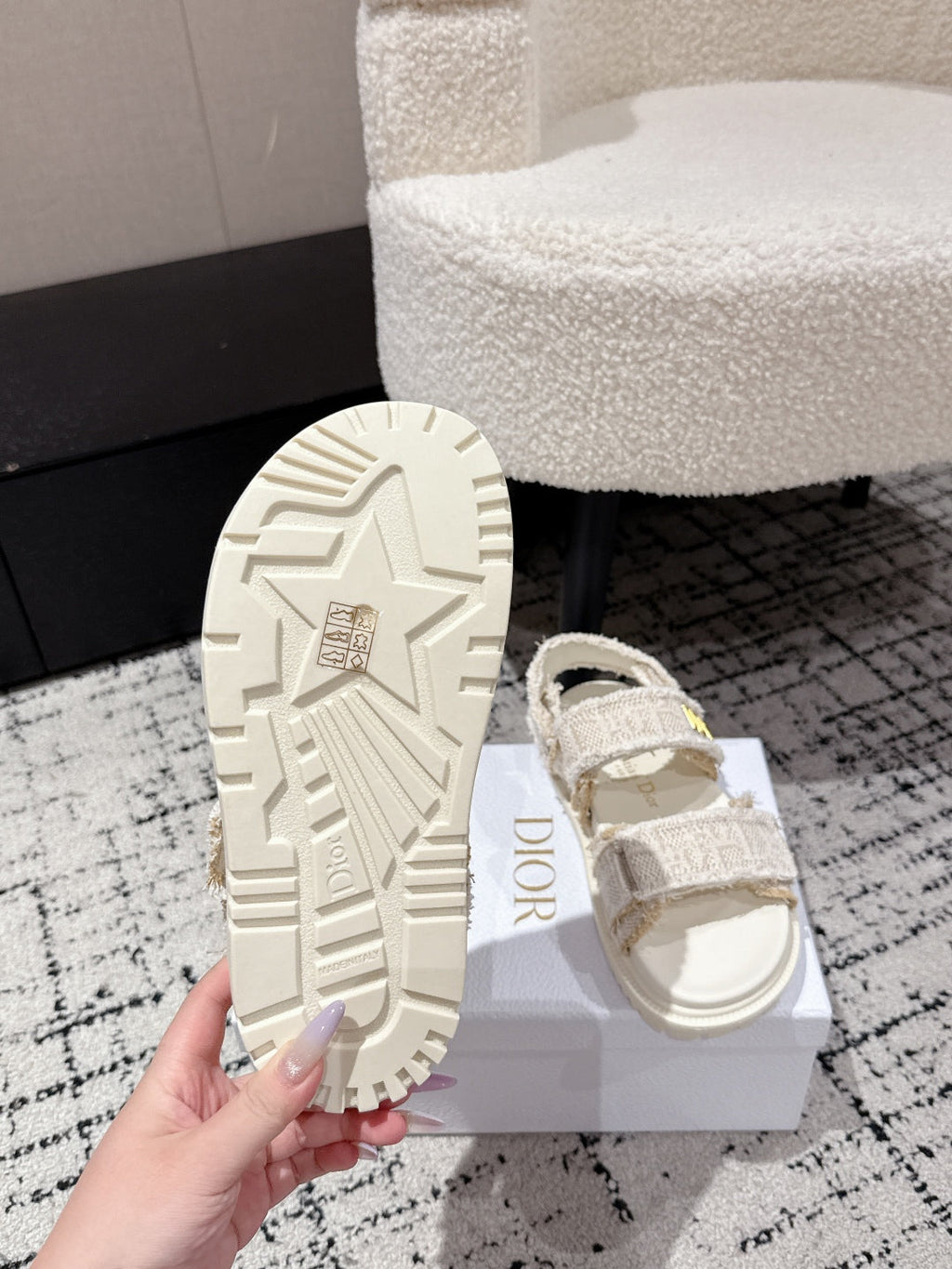 DIOR BACK-STRAP SANDALS 25S IN CREAM WHITE TWEED AND CALFSKIN WITH GOLD HARDWARE