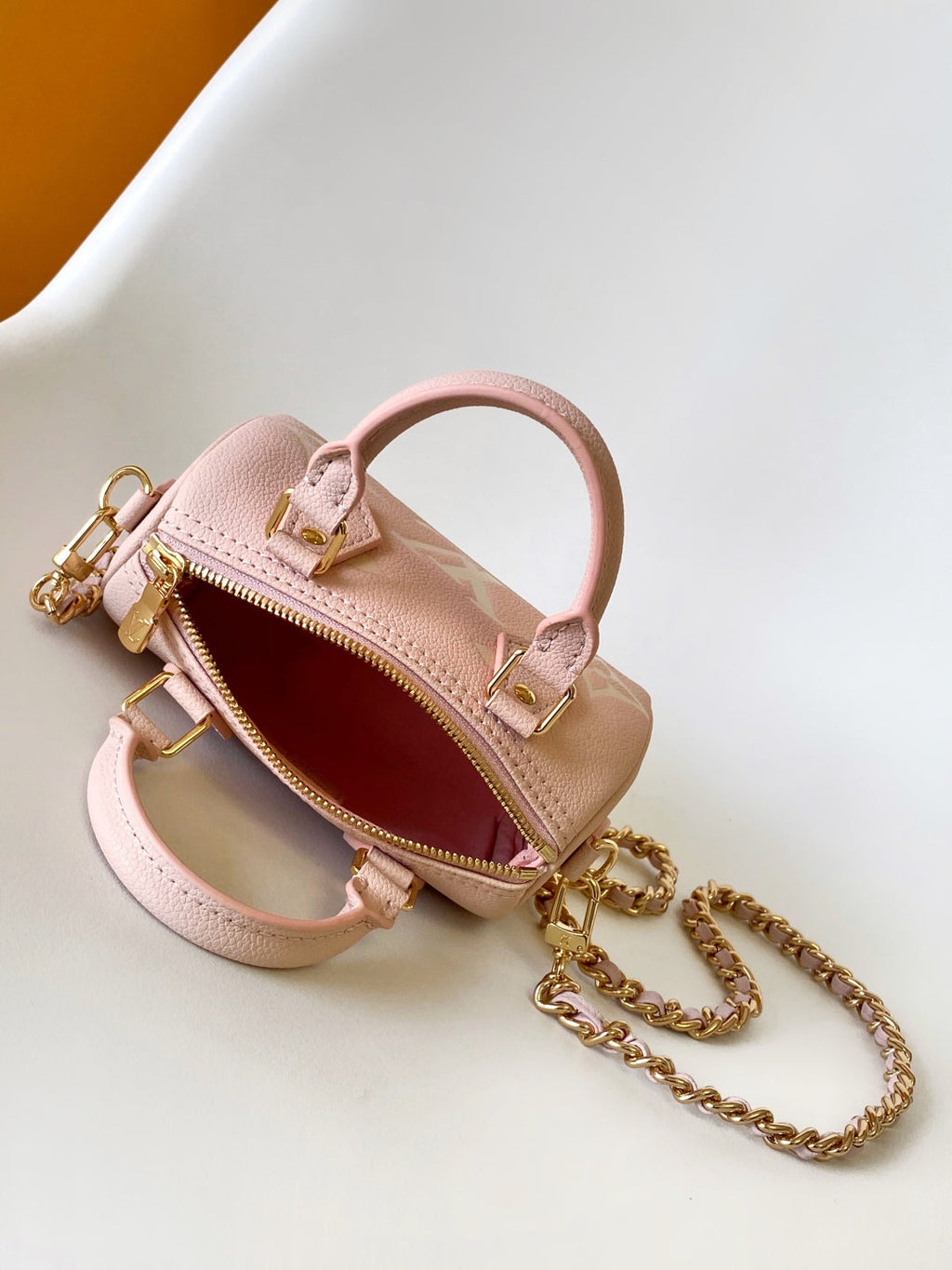 LOUIS VUITTON LV 25S NANO SPEEDY BAG 16 IN ROSE AND QUARTZ EMBOSSED GRAINED CALFSKIN