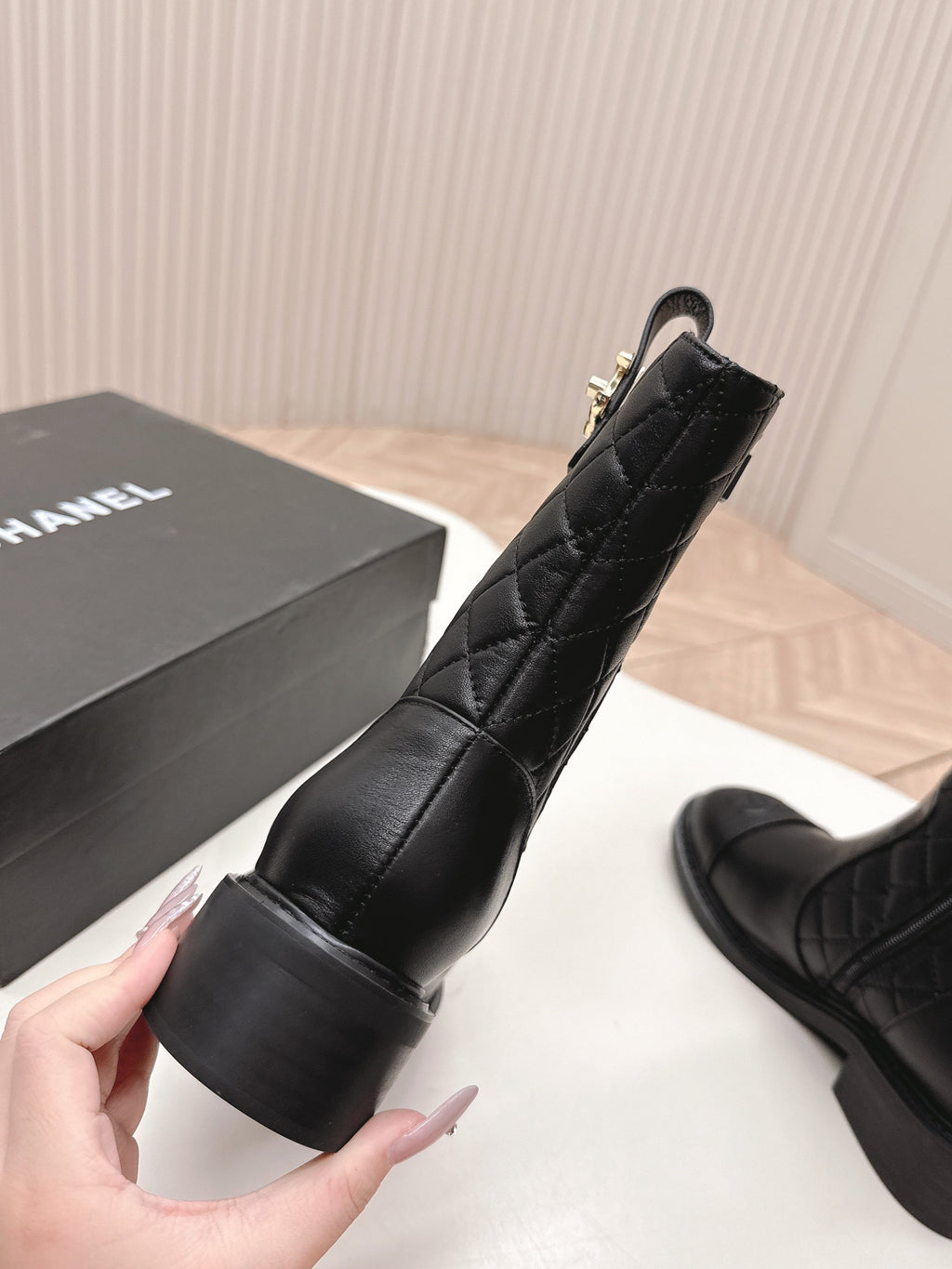CHANEL ANKLE BOOTS 25S IN BLACK LAMBSKIN WITH GOLD HARDWARE