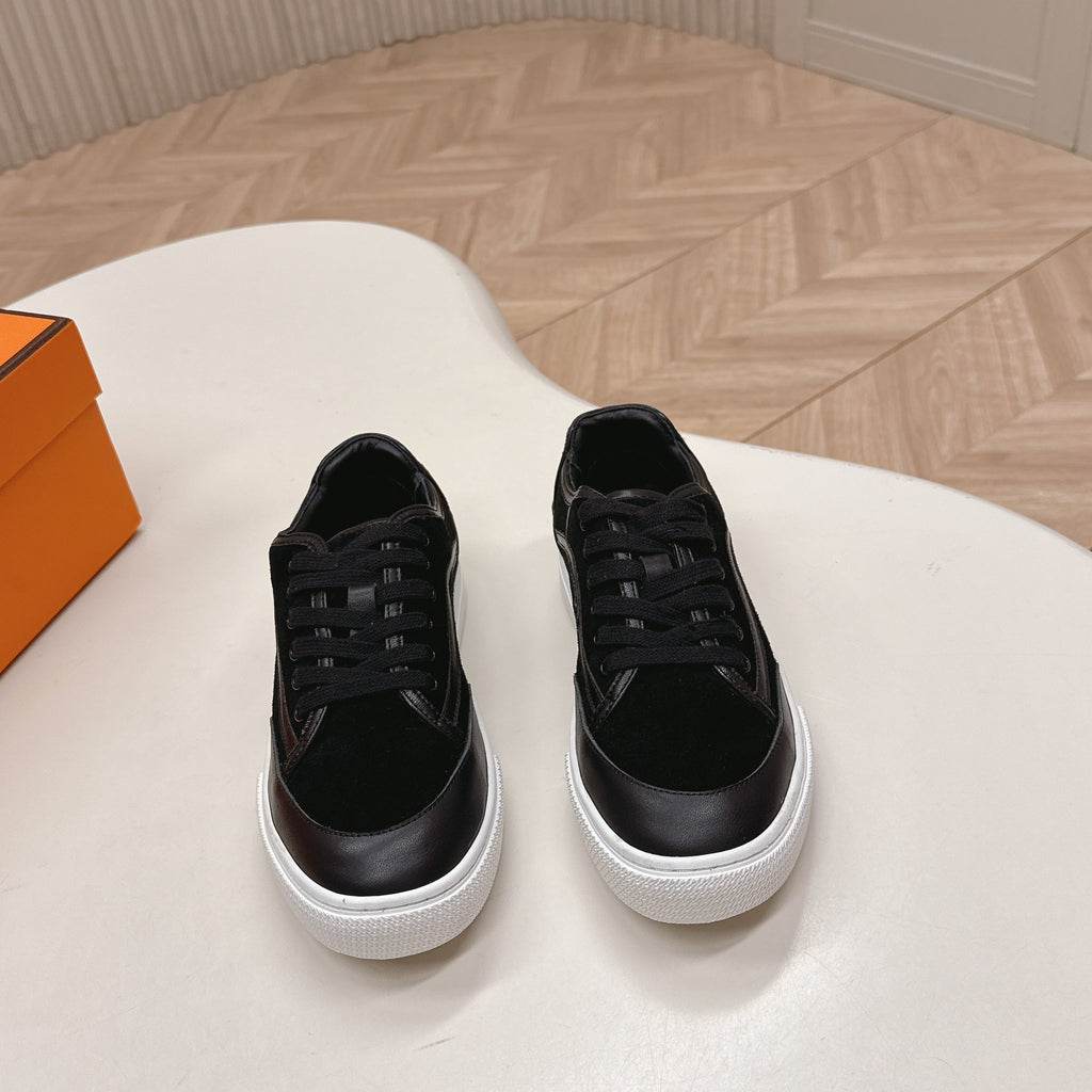 HERMES 25S SNEAKER LOW SPORTS IN BLACK SUEDE MIX LAMBSKIN