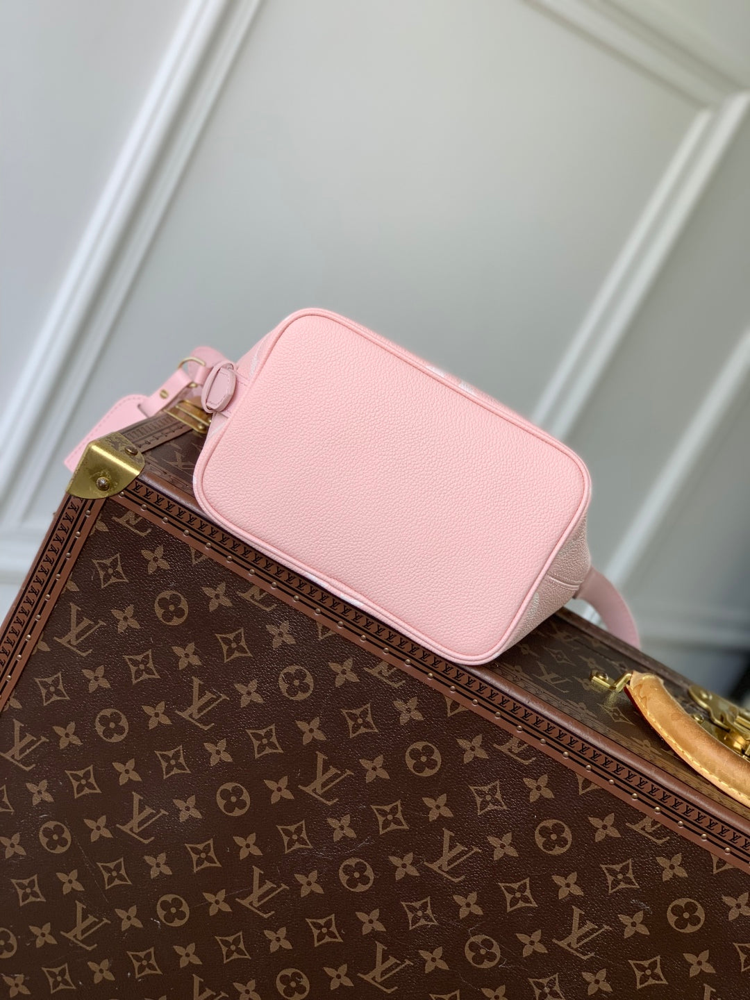 LOUIS VUITTON ALL IN BB BAG 18 IN QUARTZ PINK AND BEIGE EMBOSSED COWHIDE