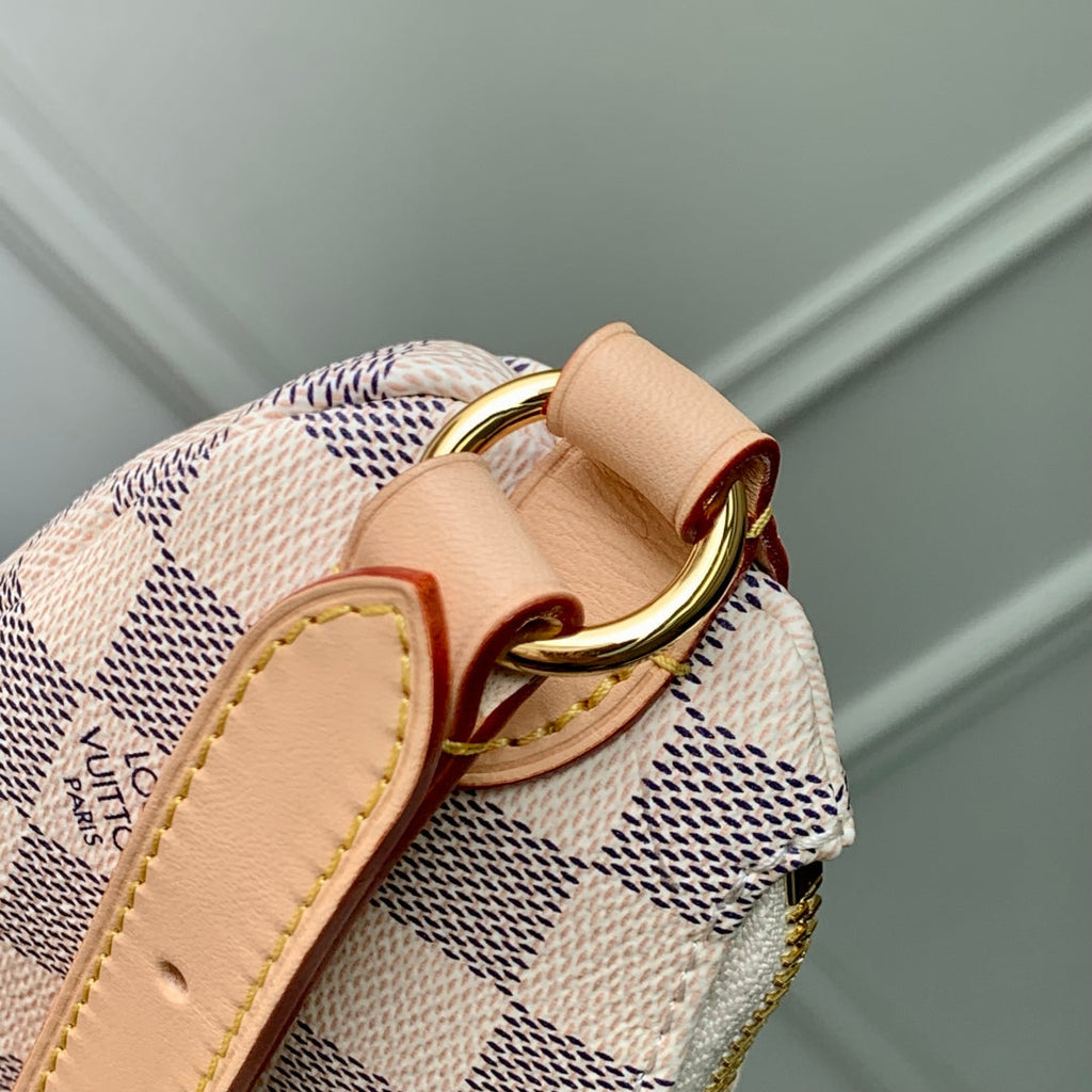 LOUIS VUITTON KEEPIT BUMBAG 29 IN WHITE GREY CHECKERBOARD PATTERN DAMIER AZUR COATED CANVAS