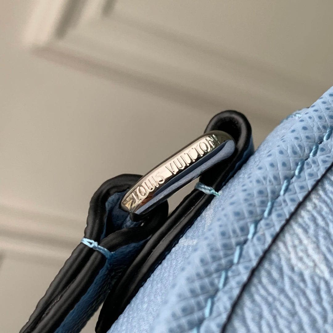 LOUIS VUITTON PULSE MESSENGER 22.5 IN BLUE MONOGRAM COATED CANVAS AND CALFSKIN
