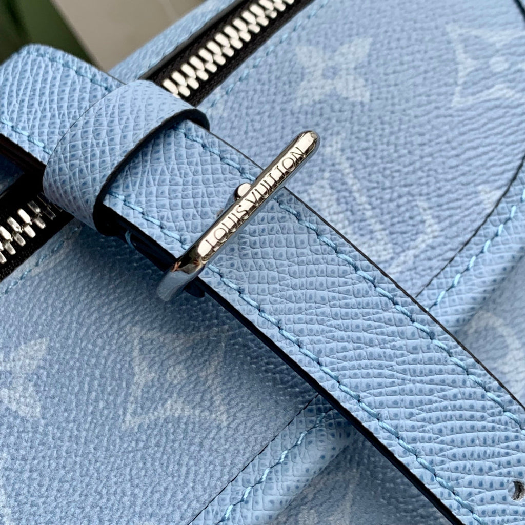 LOUIS VUITTON PULSE MESSENGER 22.5 IN BLUE MONOGRAM COATED CANVAS AND CALFSKIN