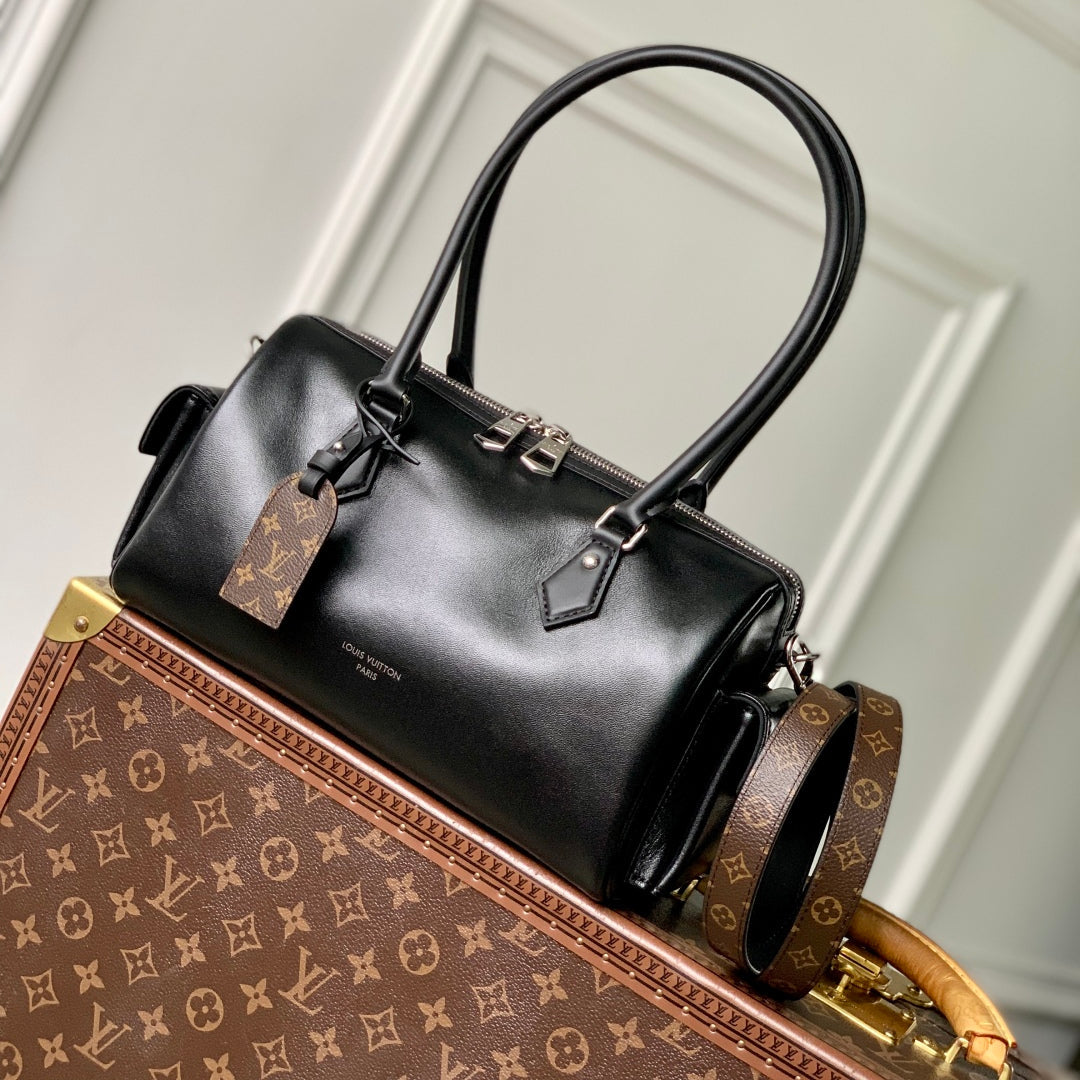 LOUIS VUITTON SPEEDY CARGO VIBE 28 IN BLACK LAMBSKIN MONOGRAM LOGO TAG