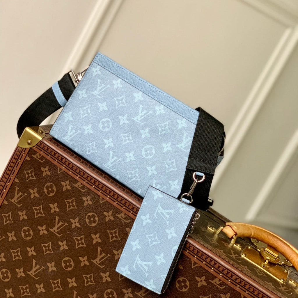LOUIS VUITTON GASTON WEARABLE WALLET 22 IN BLUE MONOGRAM COATED CANVAS