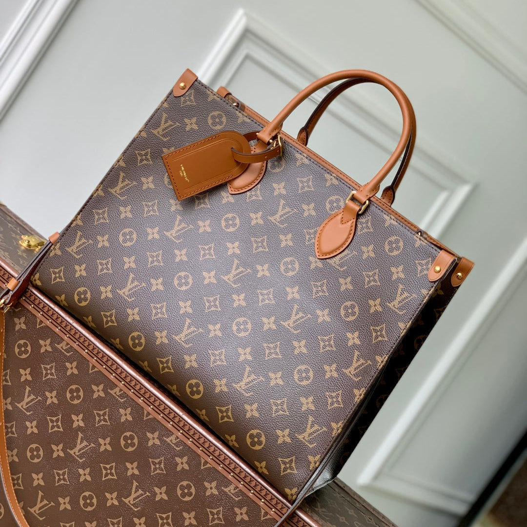 LOUIS VUITTON ONTHEGO ORGANIZER 37 IN BROWN COATED CANVAS AND CALFSKIN