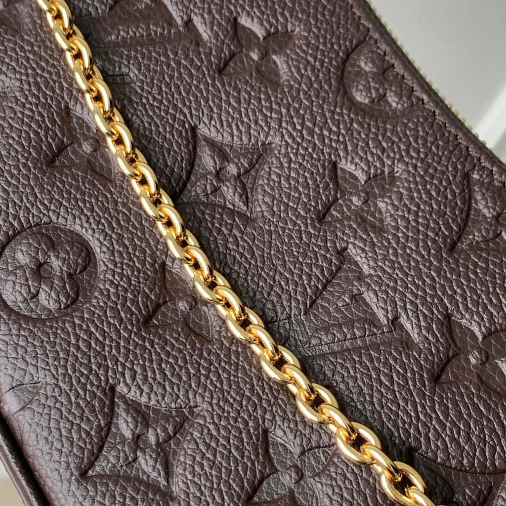 LOUIS VUITTON EASY POUCH ON STRAP 19 IN DARK BROWN MONOGRAM EMBOSSED LOGO CALFSKIN