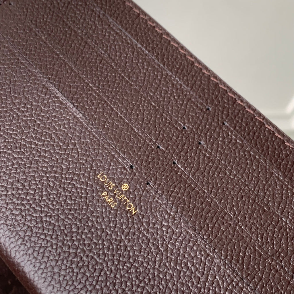 LOUIS VUITTON FÉLICIE POCHETTE 21 IN DARK BROWN MONOGRAM EMBOSSED LOGO CALFSKIN