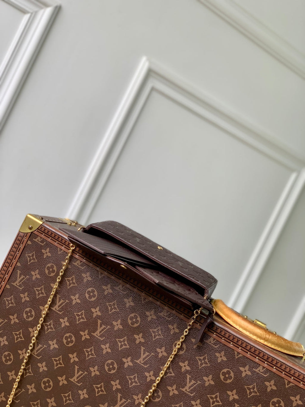 LOUIS VUITTON FÉLICIE POCHETTE 21 IN DARK BROWN MONOGRAM EMBOSSED LOGO CALFSKIN
