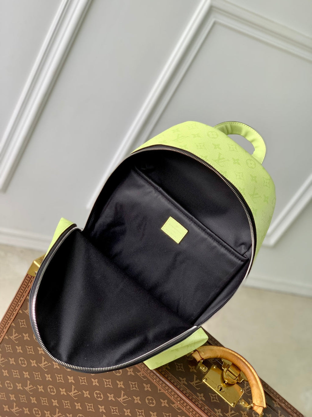 LOUIS VUITTON DISCOVERY SLIM BACKPACK 38 IN LEMON YELLOW MONOGRAM ECLIPSE REVERSE CALFSKIN