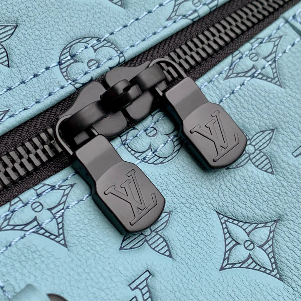 LOUIS VUITTON KEEPALL BANDOULIÈRE 50 IN SKY BLUE MONOGRAM SHADOW EMBOSSED CALFSKIN