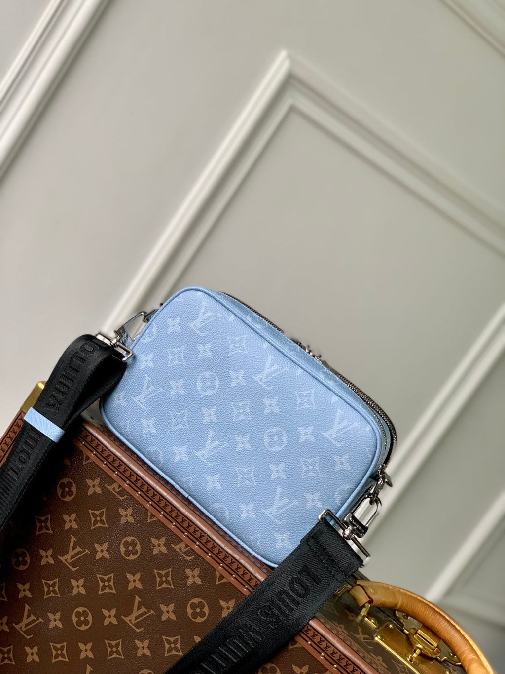 LOUIS VUITTON ALPHA MESSENGER 24 IN BLUE MONOGRAM COATED CANVAS AND CALFSKIN