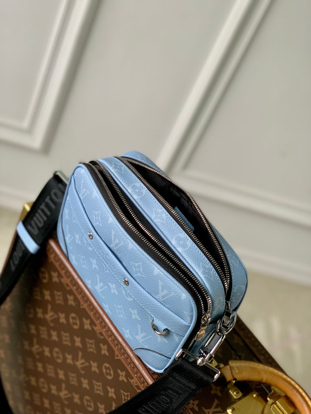 LOUIS VUITTON ALPHA MESSENGER 24 IN BLUE MONOGRAM COATED CANVAS AND CALFSKIN