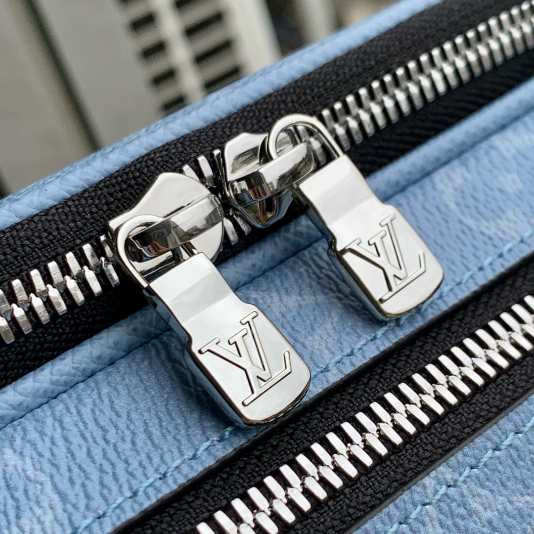 LOUIS VUITTON ALPHA MESSENGER 24 IN BLUE MONOGRAM COATED CANVAS AND CALFSKIN