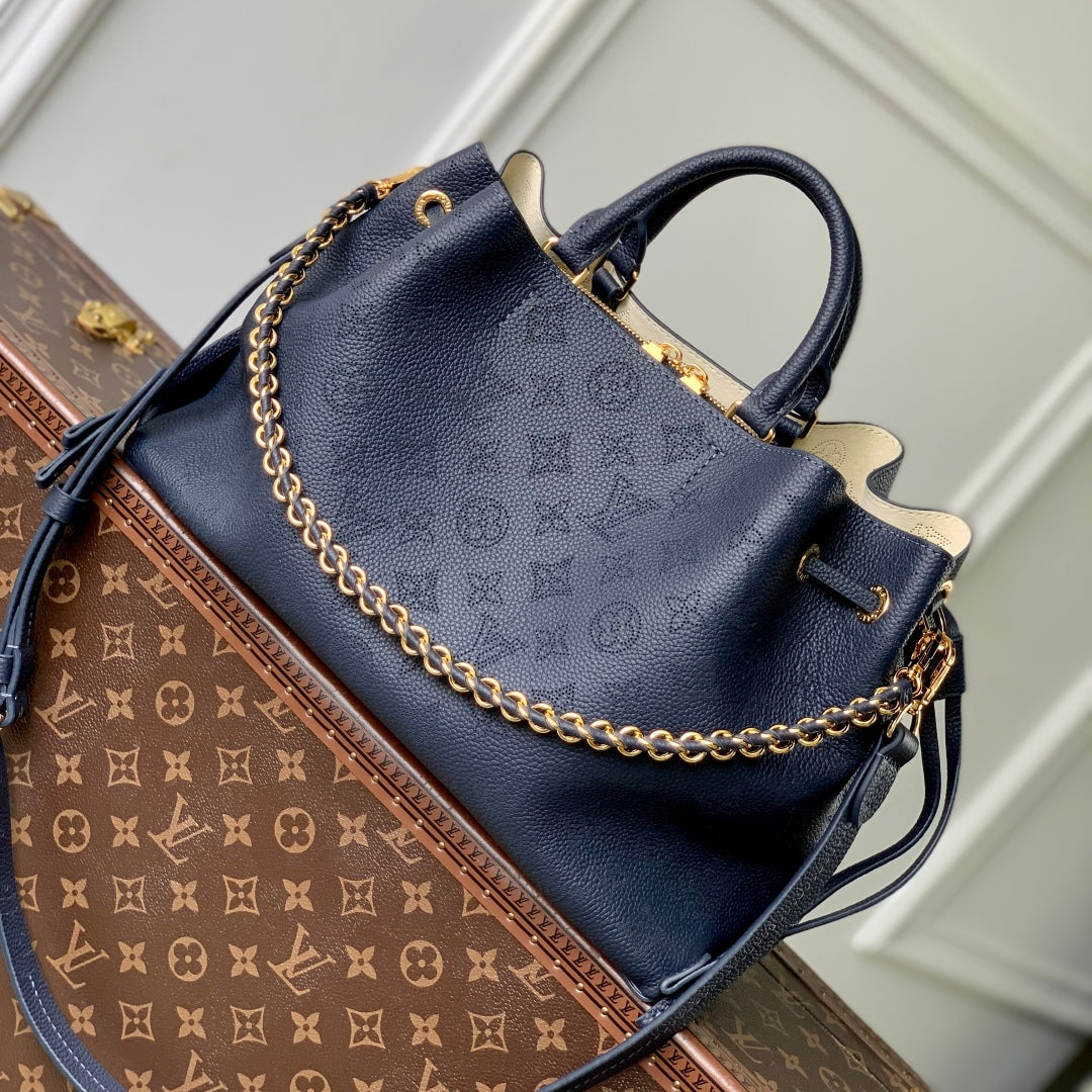LOUIS VUITTON BELLA TOTE 32 IN DARK BLUE MONOGRAM PERFORATED CALFSKIN GOLD HARDWARE