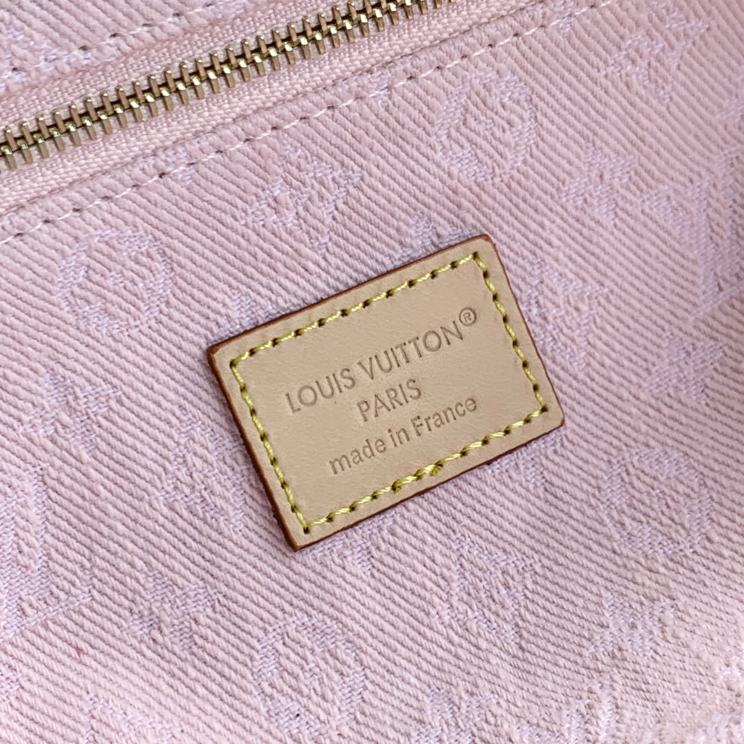 LOUIS VUITTON COSMETIC POUCH 27 IN PINK MONOGRAM DENIM GOLD HARDWARE