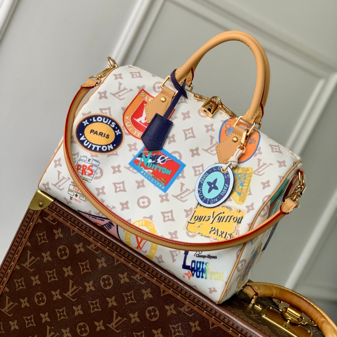 LOUIS VUITTON SPEEDY SOFT 30 IN WHITE MONOGRAM DUNE CANVAS AND CALFSKIN