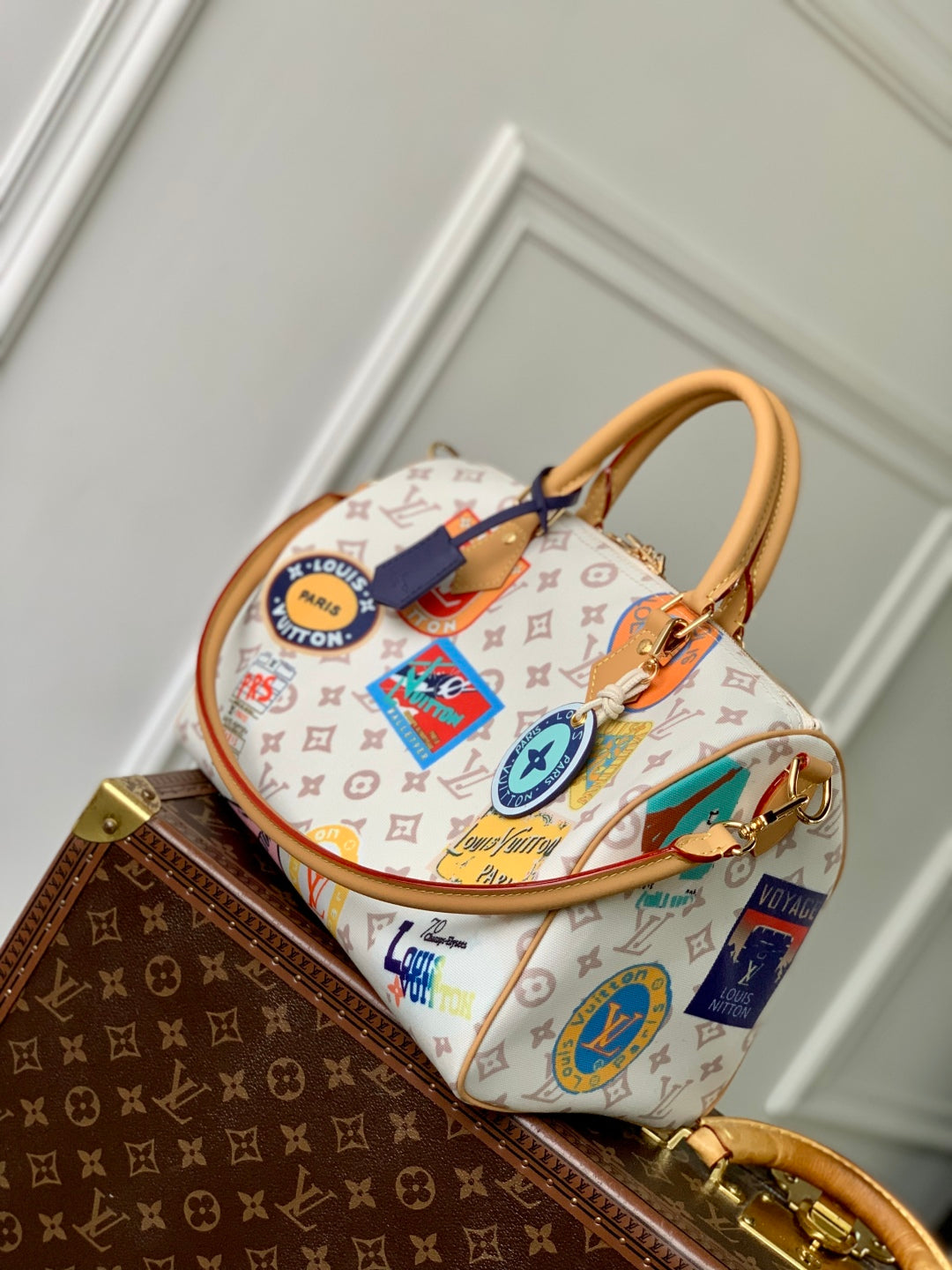 LOUIS VUITTON SPEEDY SOFT 30 IN WHITE MONOGRAM DUNE CANVAS AND CALFSKIN