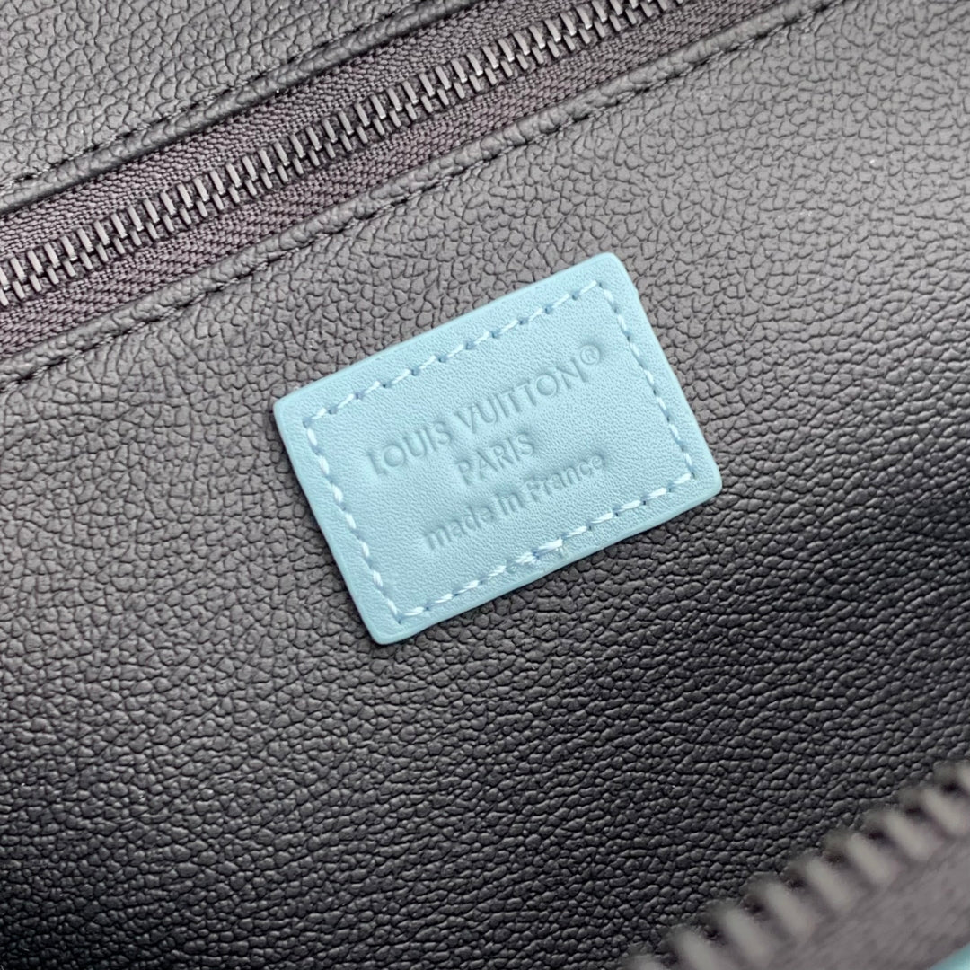 LOUIS VUITTON DOPP KIT 28 IN SKY BLUE MONOGRAM SHADOW CALFSKIN EMBOSSED LOGO