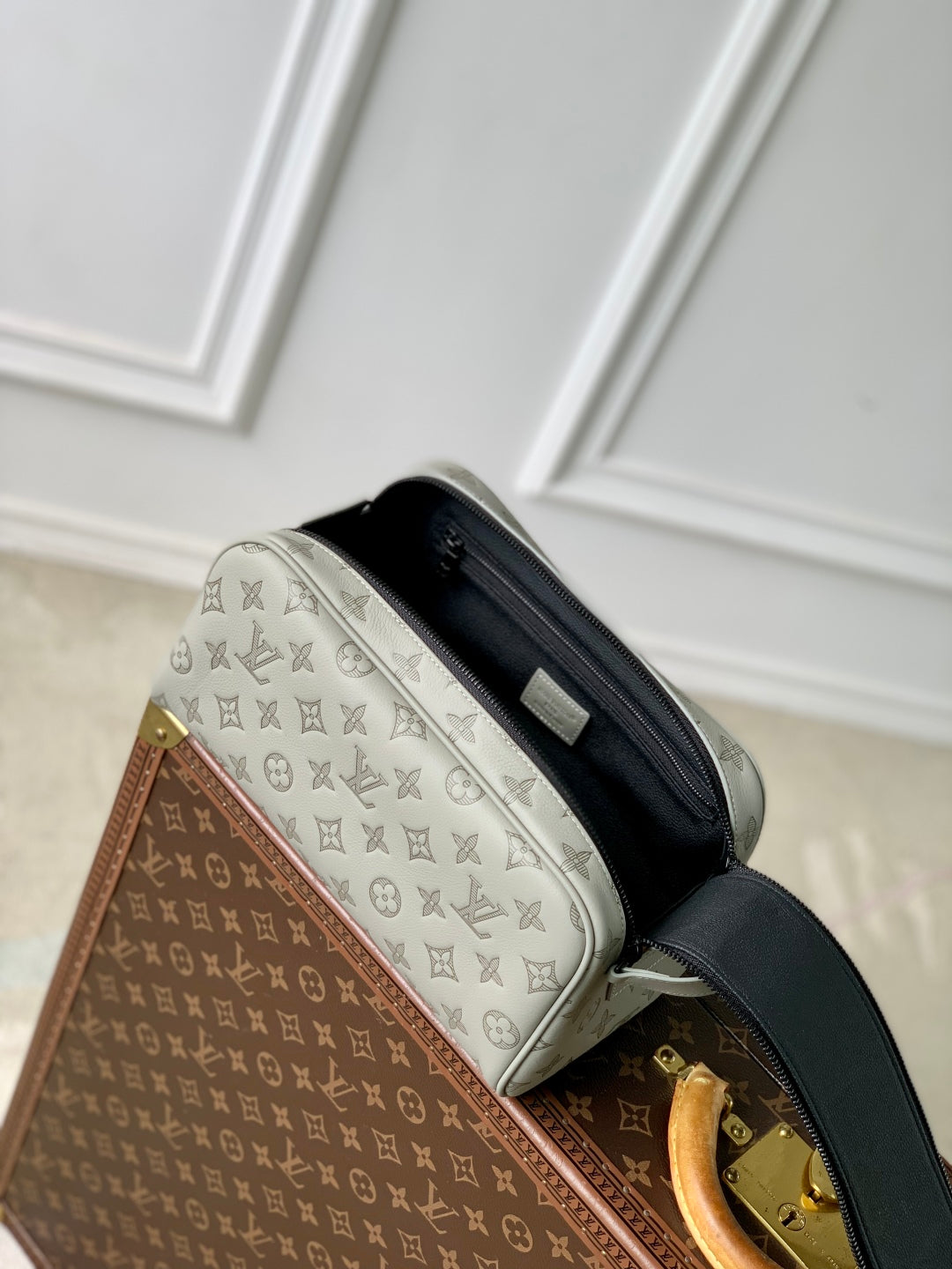 LOUIS VUITTON DOPP KIT 28 IN LIGHT GREY MONOGRAM SHADOW CALFSKIN