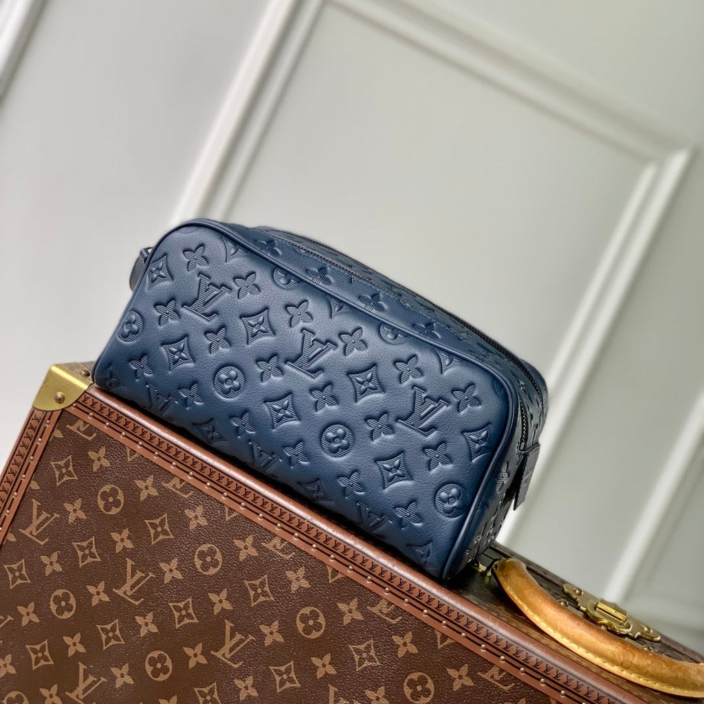 LOUIS VUITTON DOPP KIT 28 IN DARK BLUE MONOGRAM SHADOW CALFSKIN