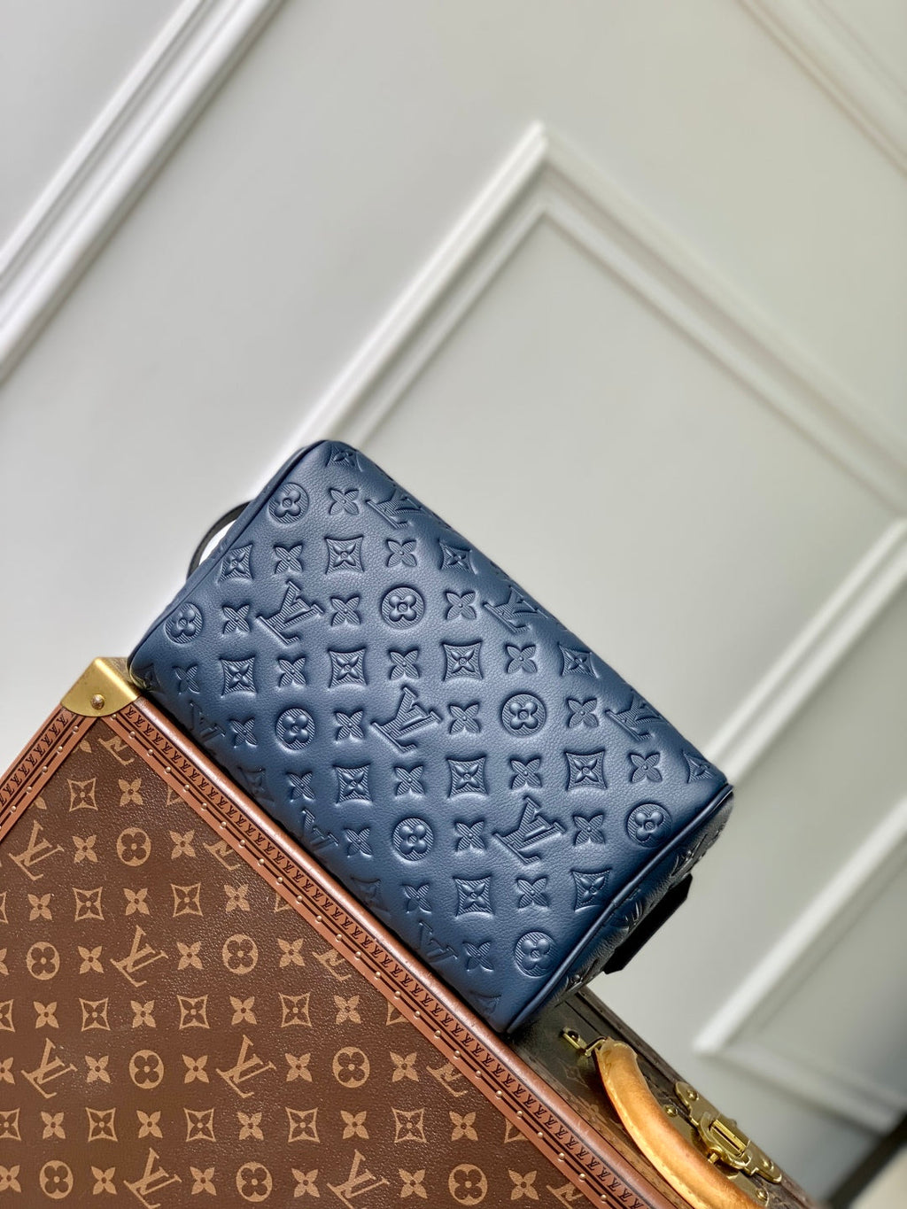 LOUIS VUITTON DOPP KIT 28 IN DARK BLUE MONOGRAM SHADOW CALFSKIN