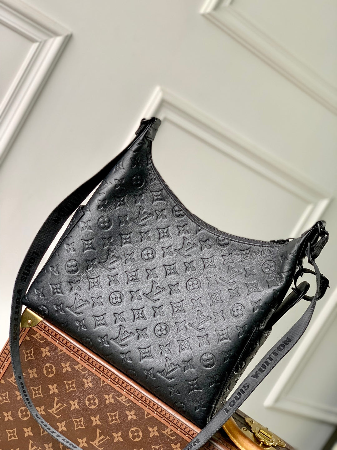 LOUIS VUITTON HOBO CARGO 35 IN BLACK MONOGRAM SHADOW CALFSKIN
