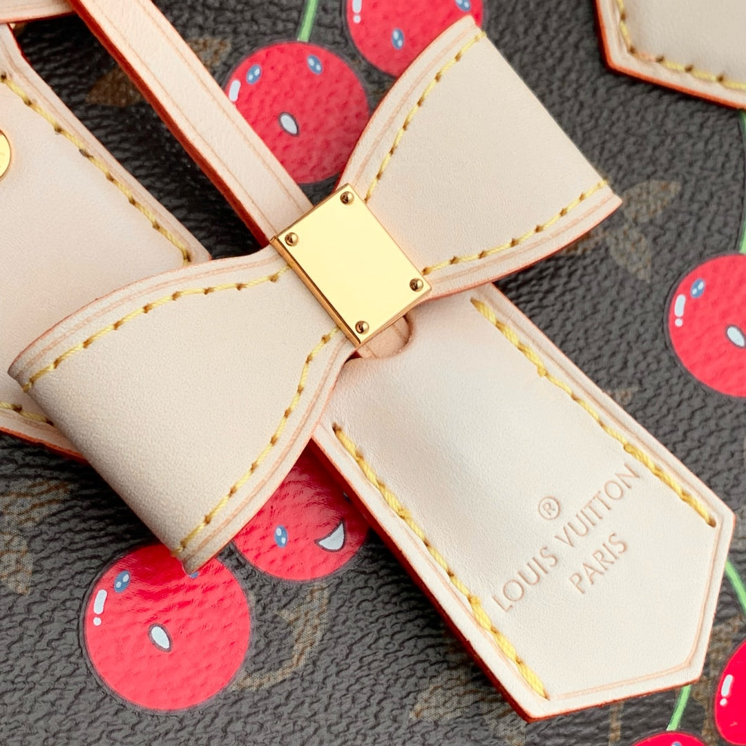 LOUIS VUITTON SPEEDY BANDOULIÈRE 20.5 BAG IN BROWN CANVAS CHERRY PRINTED