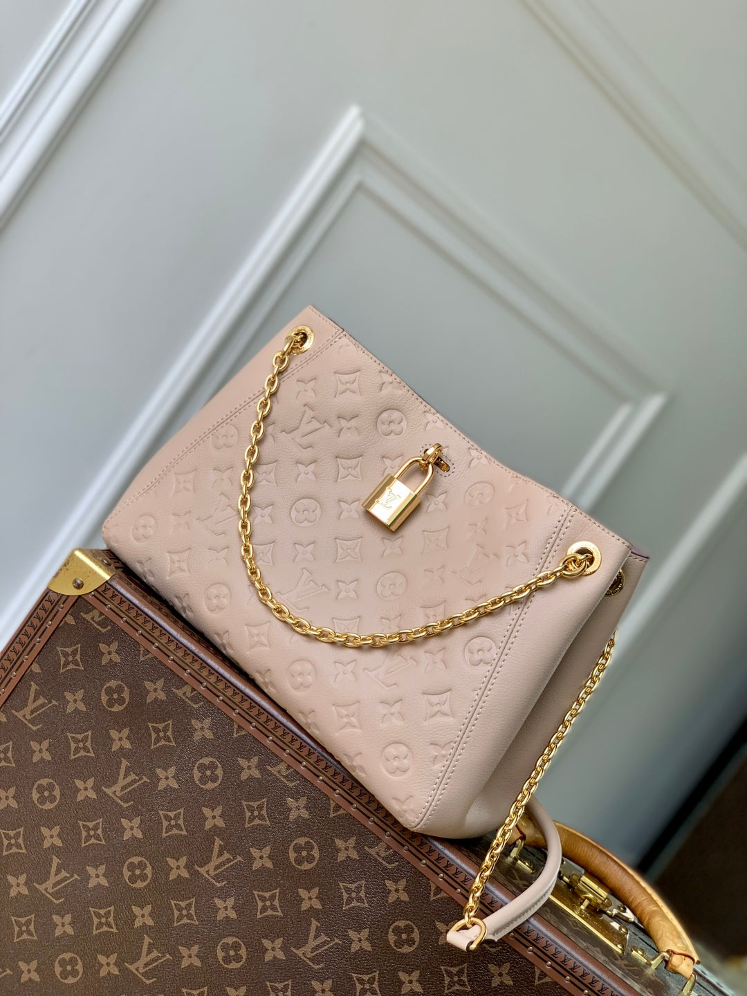 LOUIS VUITTON ANYTIME PM 34 IN NUDE PINK MONOGRAM EMPREINTE CALFSKIN