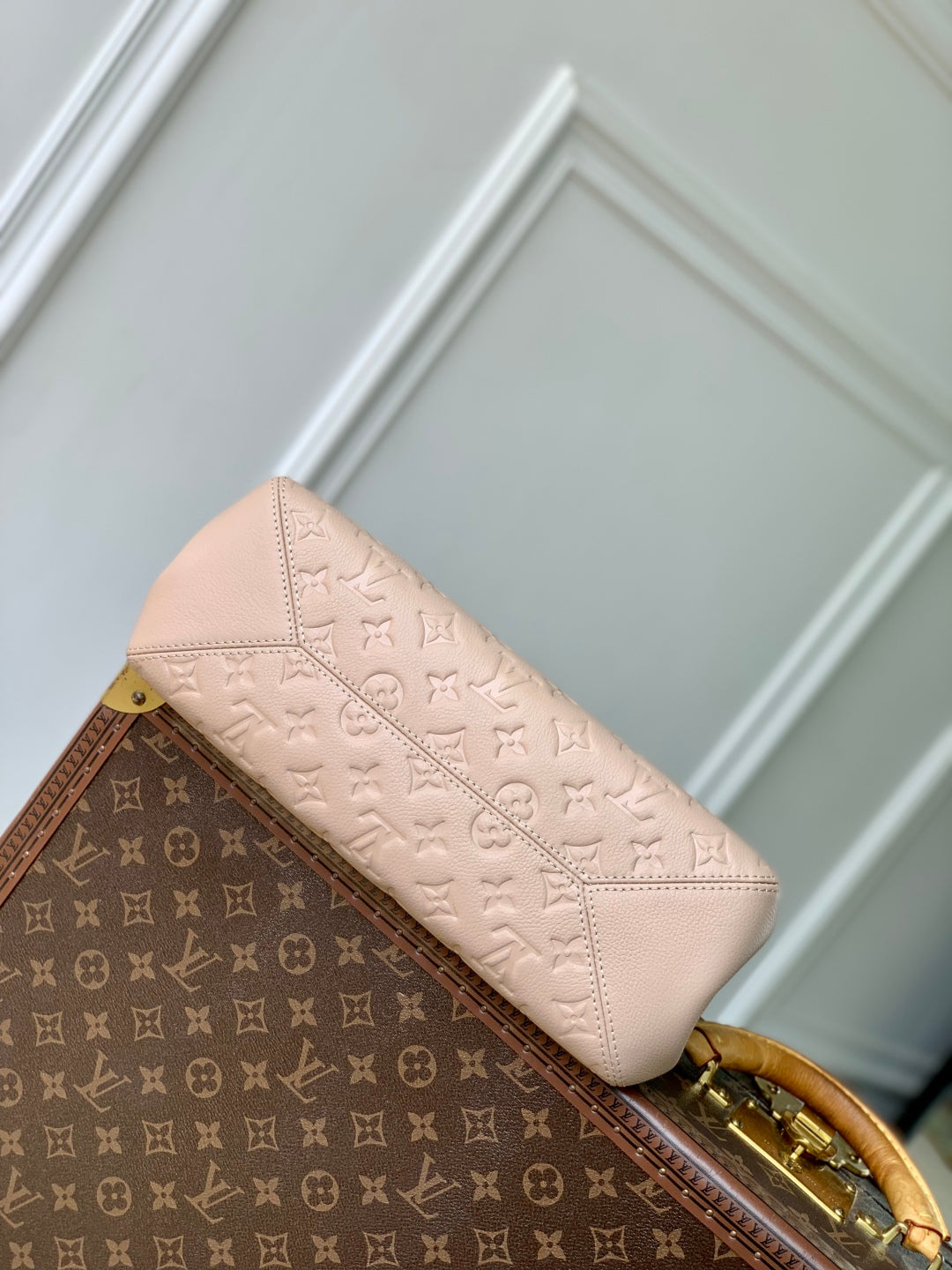 LOUIS VUITTON ANYTIME PM 34 IN NUDE PINK MONOGRAM EMPREINTE CALFSKIN
