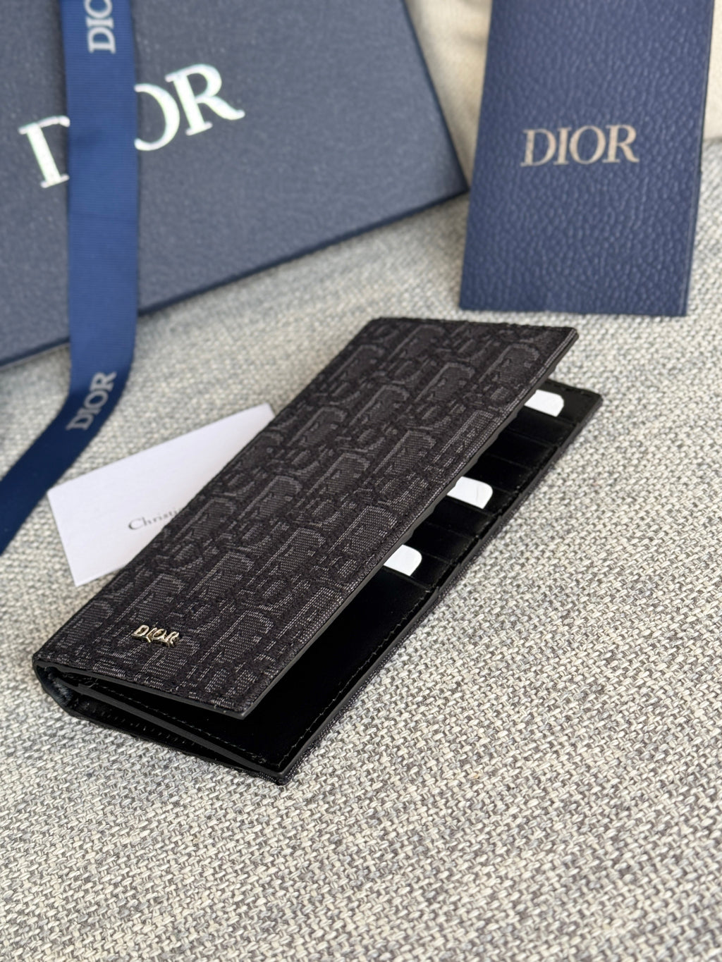 DIOR VERTICAL LONG WALLET 19 IN BLACK MONOGRAM OBLIQUE JACQUARD