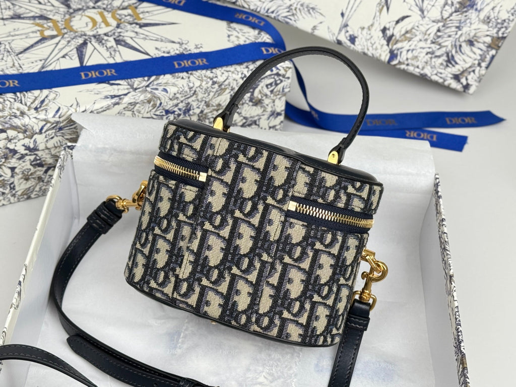 DIOR 25S CD SIGNATURE VANITY 16 IN BLUE  OBLIQUE JACQUARD CANVAS