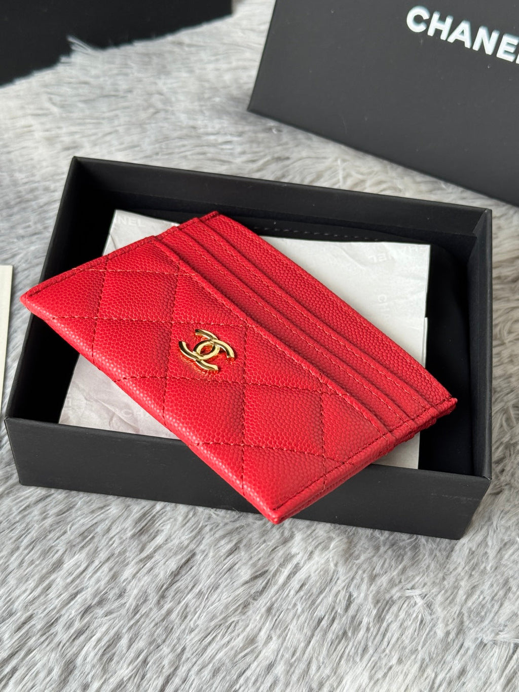 CHANEL 25S CARD HOLDER 11 IN VIVID RED CAVIAR GOLD HARDWARE