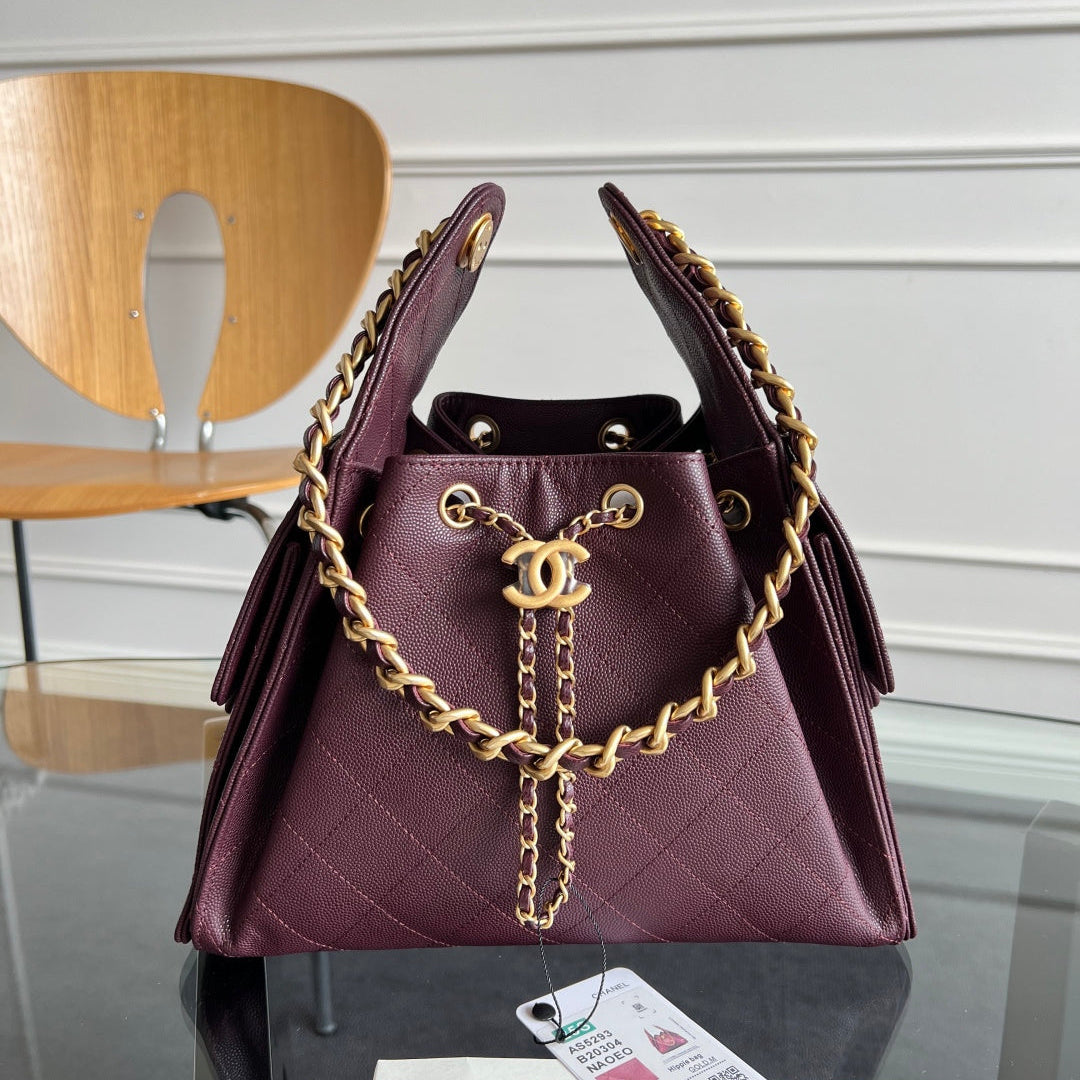 CHANEL 25S HOBO BAG 30 IN DARK RED CAVIAR