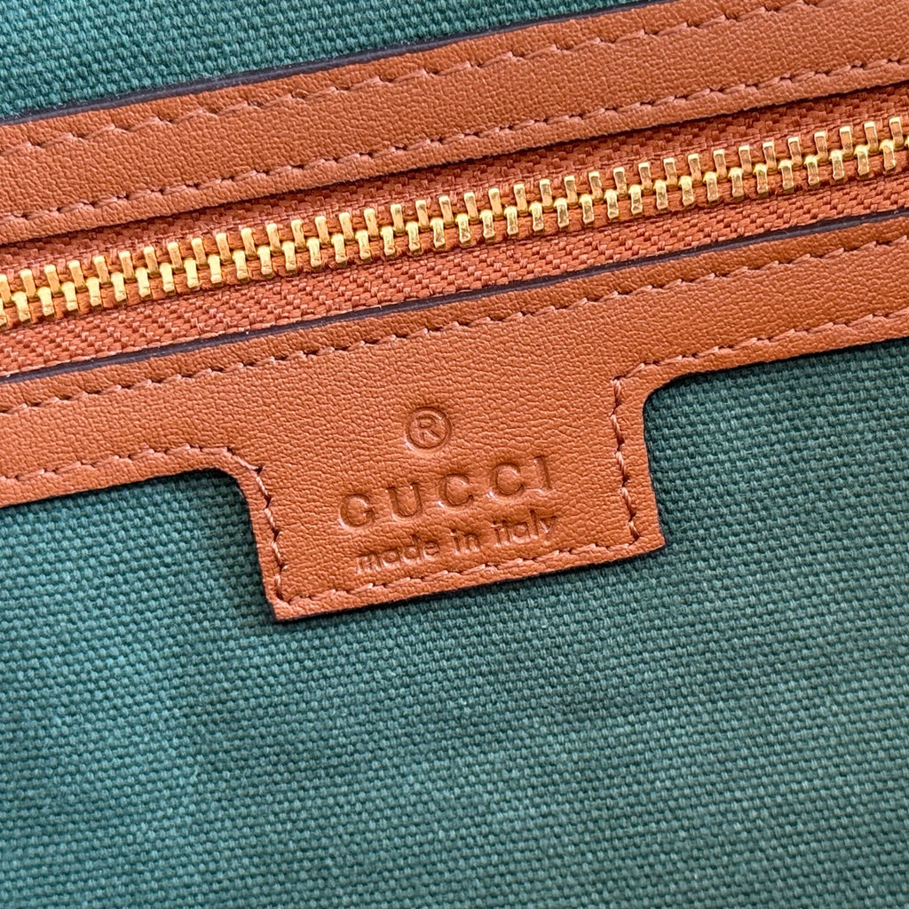 GUCCI 26S OPHIDIA MEDIUM BOSTON BAG 30 IN WARM BEIGE AND BROWN CANVAS