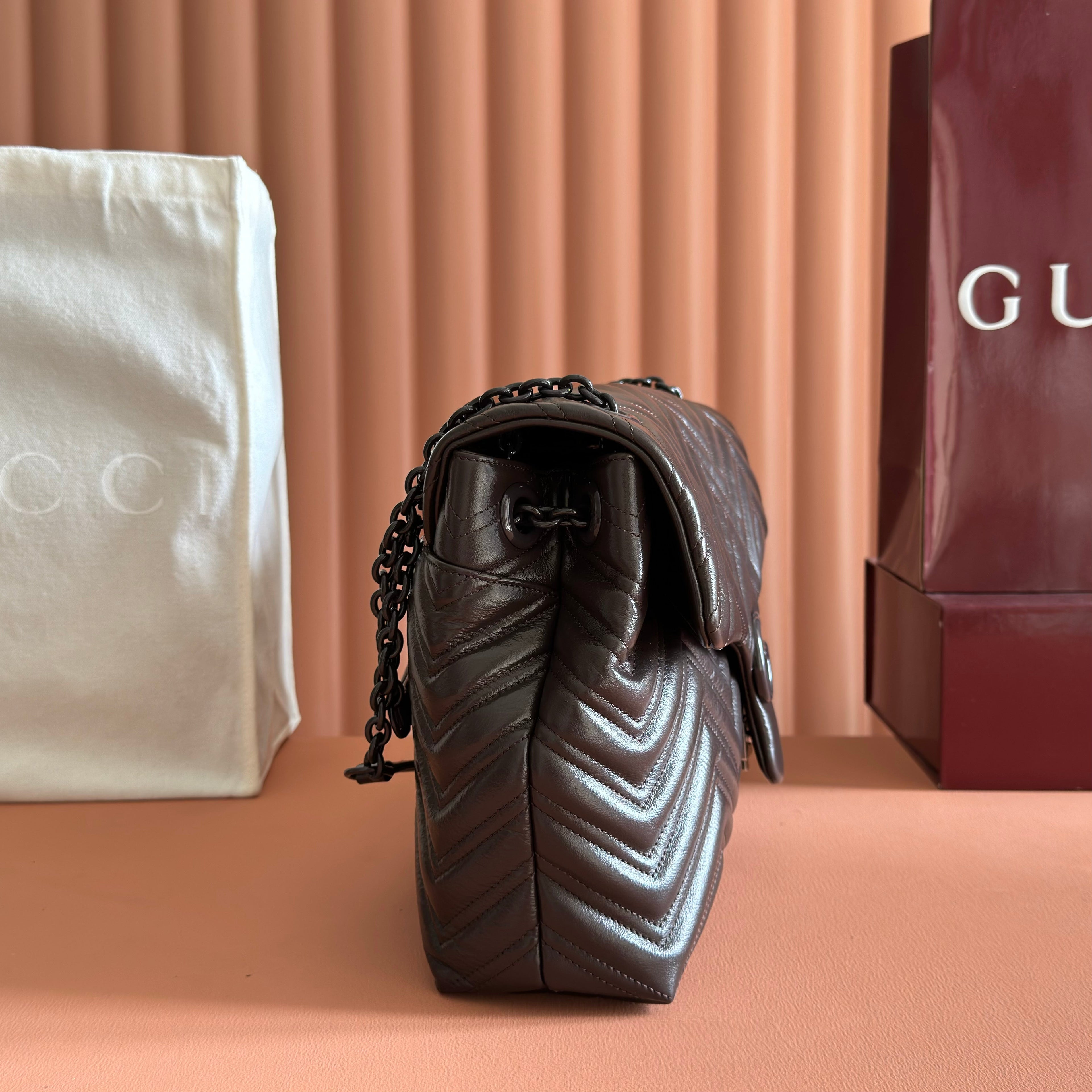 GUCCI 26S  MARMONT BAG 37 IN DARK BROWN CALFSKIN