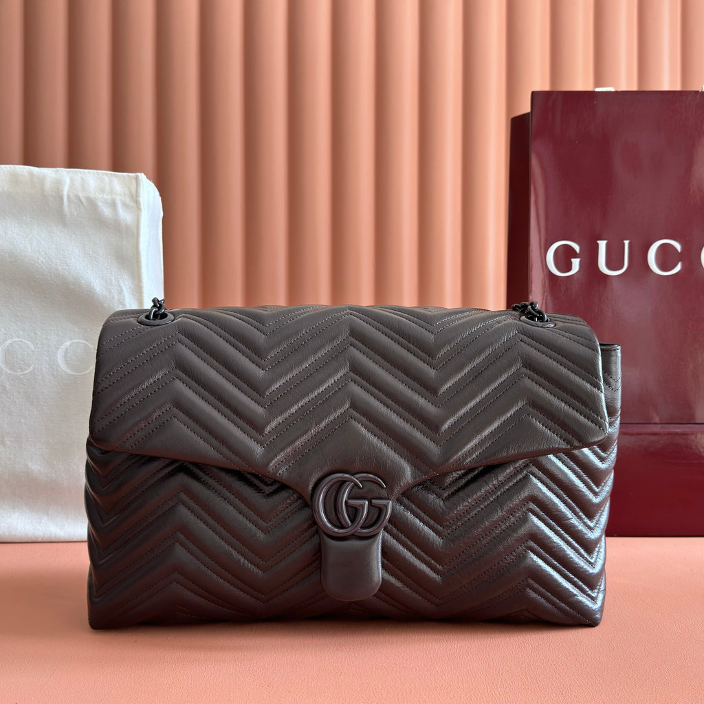GUCCI 26S  MARMONT BAG 37 IN DARK BROWN CALFSKIN