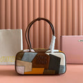 MIUMIU 26S BEAU TOP HANDLE BAG 28 IN COGNAC LEATHER PATCHWORK GOLD HARDWARE